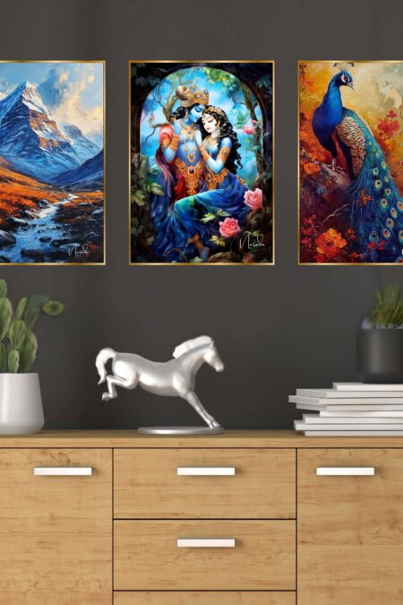 Set of Three Wall Paintings for Wall Dacoration Golden Framed Wall Paintings for Living Room & Bedroom Wall Art for Home Decoration & Office Wall Décor (24x18 inch CH-GD3-1)