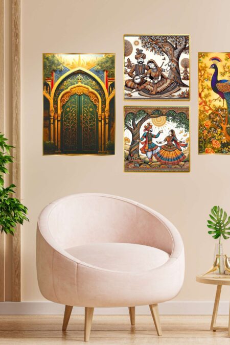 Set of Four Wall Paintings for Wall Dacoration Golden Framed Wall Paintings for Living Room & Bedroom Wall Art for Home Decoration & Office Wall Décor (13x10 inch CH-GD4-6)