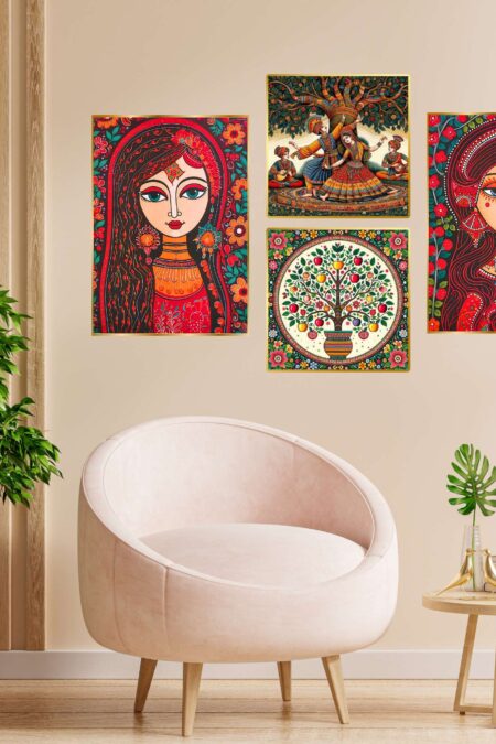 Set of Four Wall Paintings for Wall Dacoration Golden Framed Wall Paintings for Living Room & Bedroom Wall Art for Home Decoration & Office Wall Décor (13x10 inch CH-GD4-12)