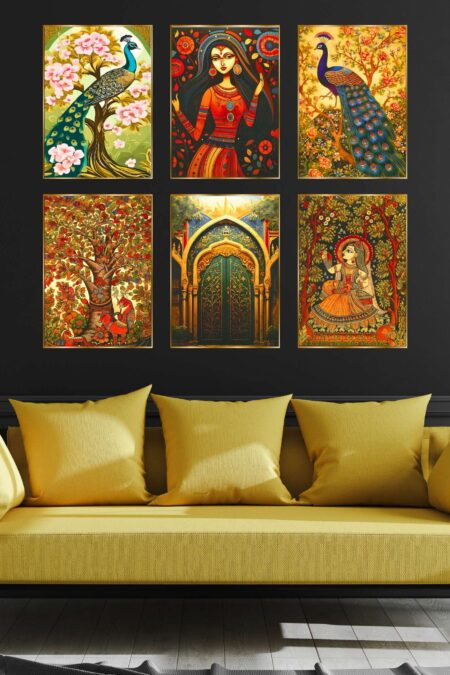 Set of Six Wall Paintings for Wall Dacoration Golden Framed Wall Paintings for Living Room & Bedroom Wall Art for Home Decoration & Office Wall Décor (13x10 inch CH-GD6-2)