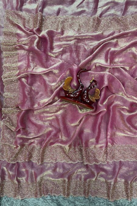 Women's Shimmering Ice Blue Georgette Saree with All-Over Diamond & Sequin Embellishments – Complete with Heavily Worked Border for Festive & Wedding Wear