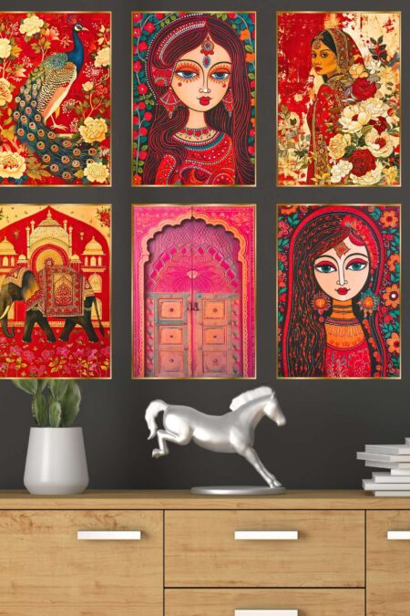 Set of Six Wall Paintings for Wall Dacoration Golden Framed Wall Paintings for Living Room & Bedroom Wall Art for Home Decoration & Office Wall Décor (13x10 inch CH-GD6-5)