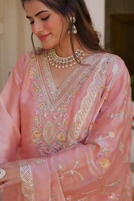 Women's Silk Heavy Embroidery Sequence Work Top-Bottom Straight Kurti With Pant and Dupatta set